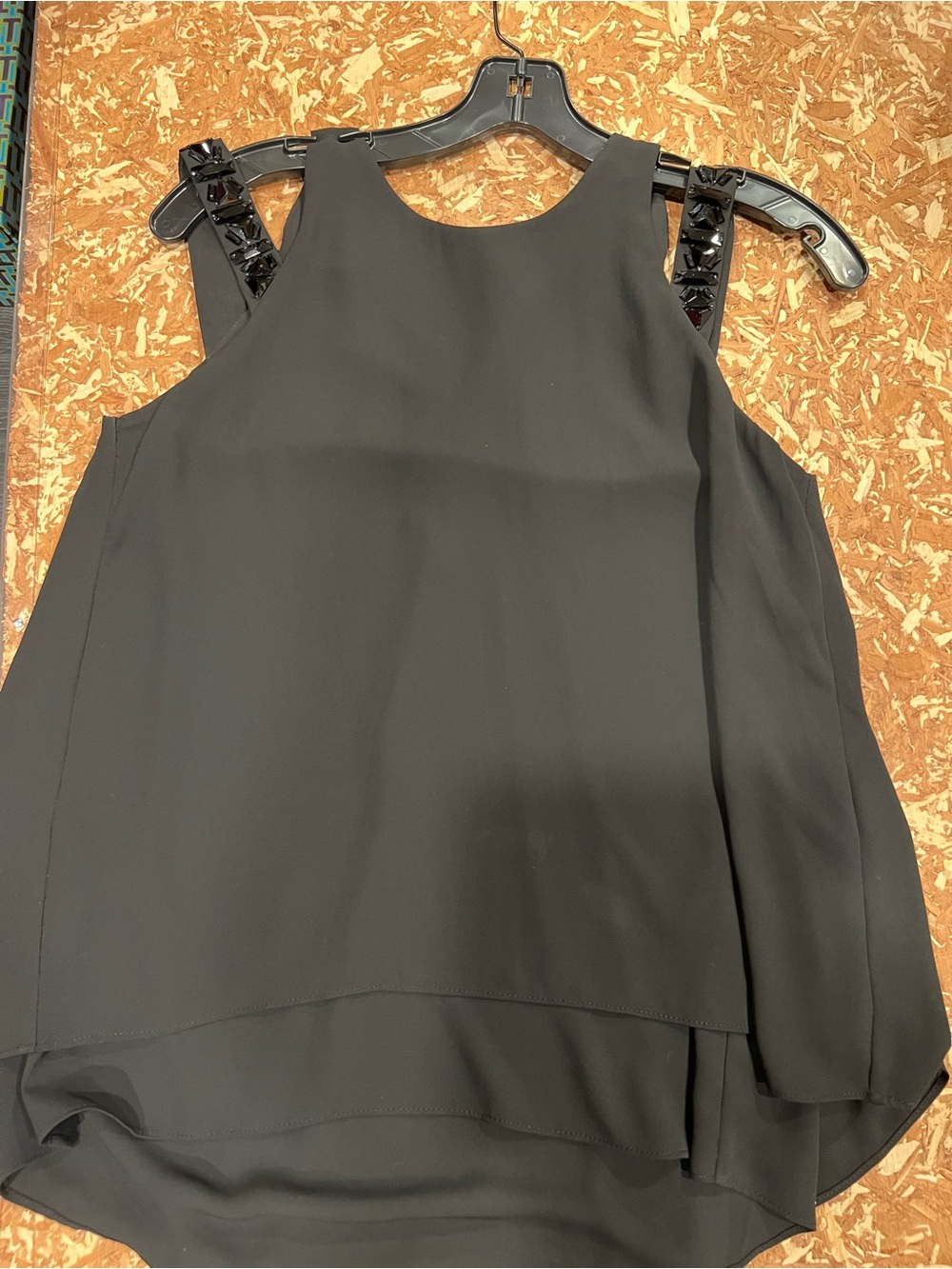 BCBGMaxAzria Black Embellished Shoulder Sleeveless Blouse